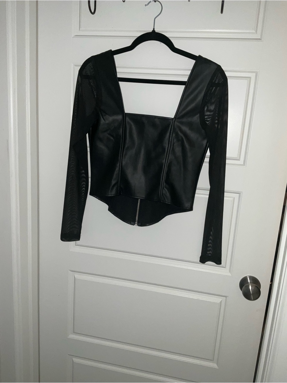 VENUS Black Faux Leather Corset Jacket with Mesh Sleeves